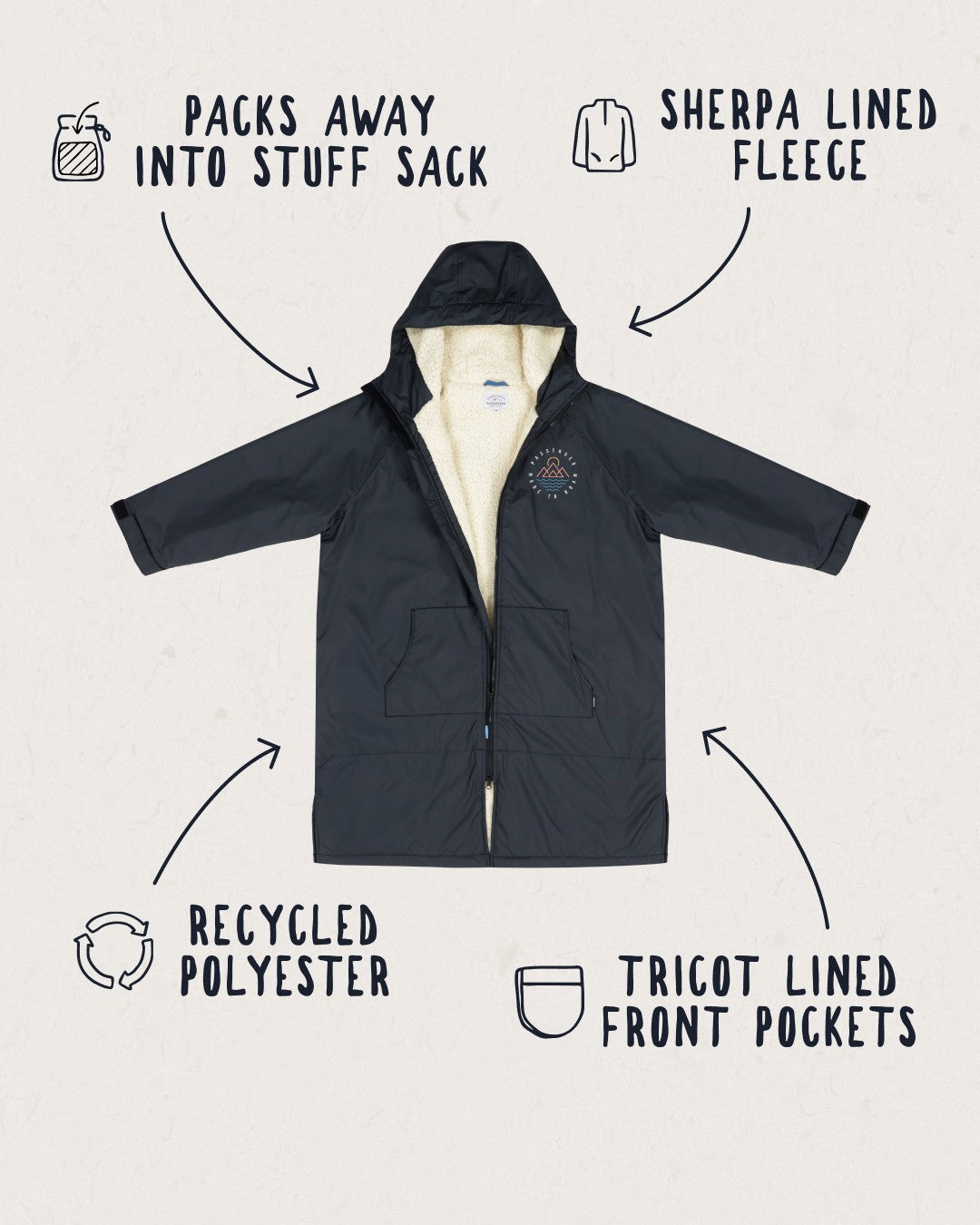 Passenger's Escapism Recycled Sherpa Lined Changing Robe Black