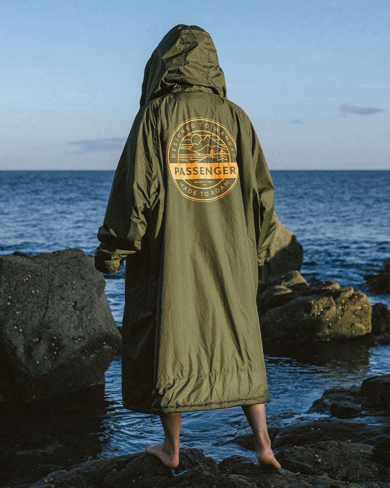 Passenger Waves Recycled Sherpa Lined Changing Robe Khaki