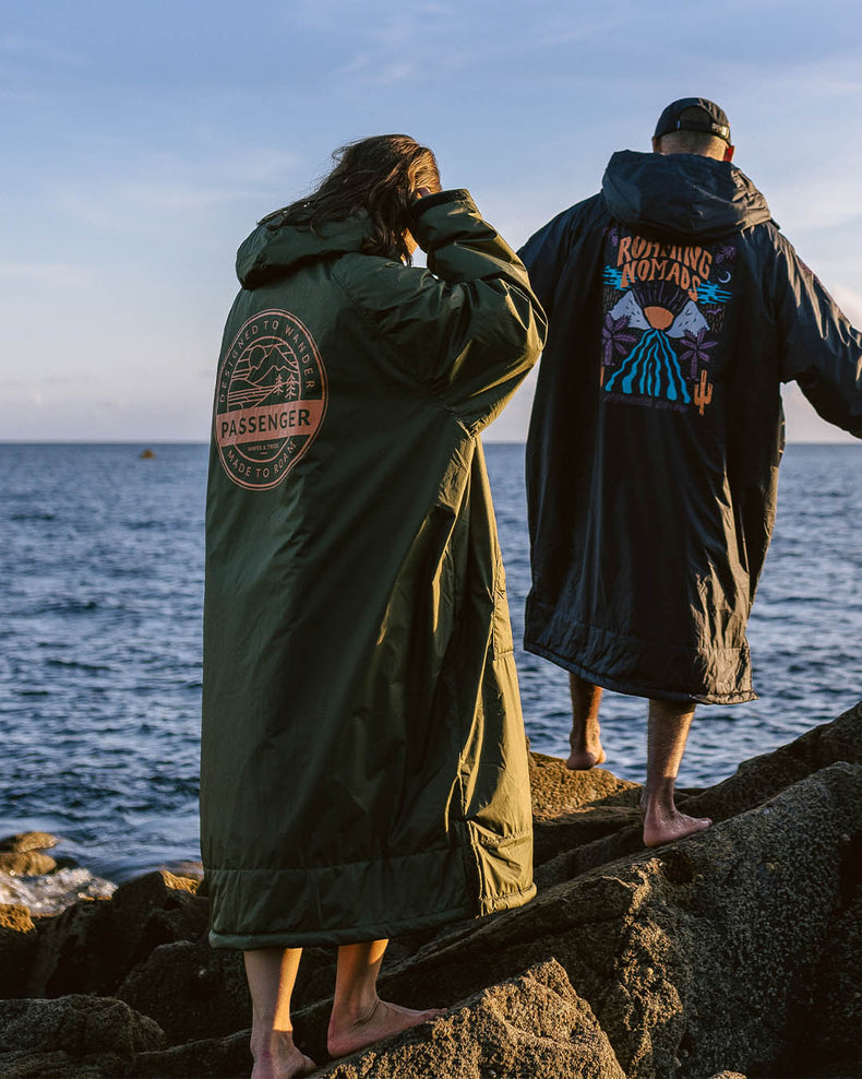 Passenger Waves Recycled Sherpa Lined Changing Robe Khaki