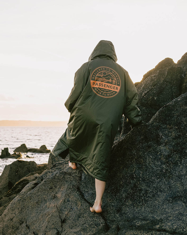 Passenger Waves Recycled Sherpa Lined Changing Robe Khaki