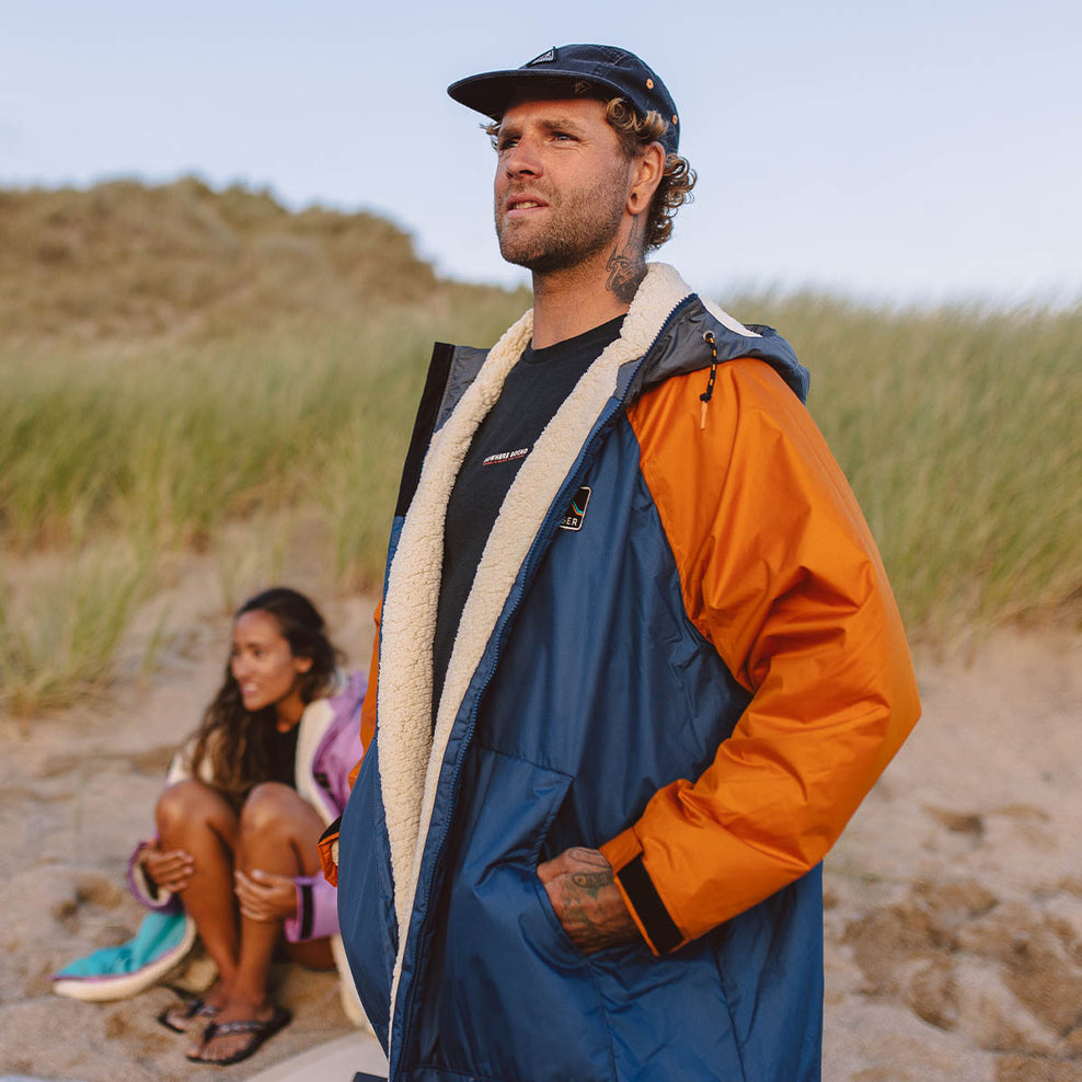 Passenger's Roaming Recycled Sherpa Lined Changing Robe Ensign Blue/Sunrise Orange