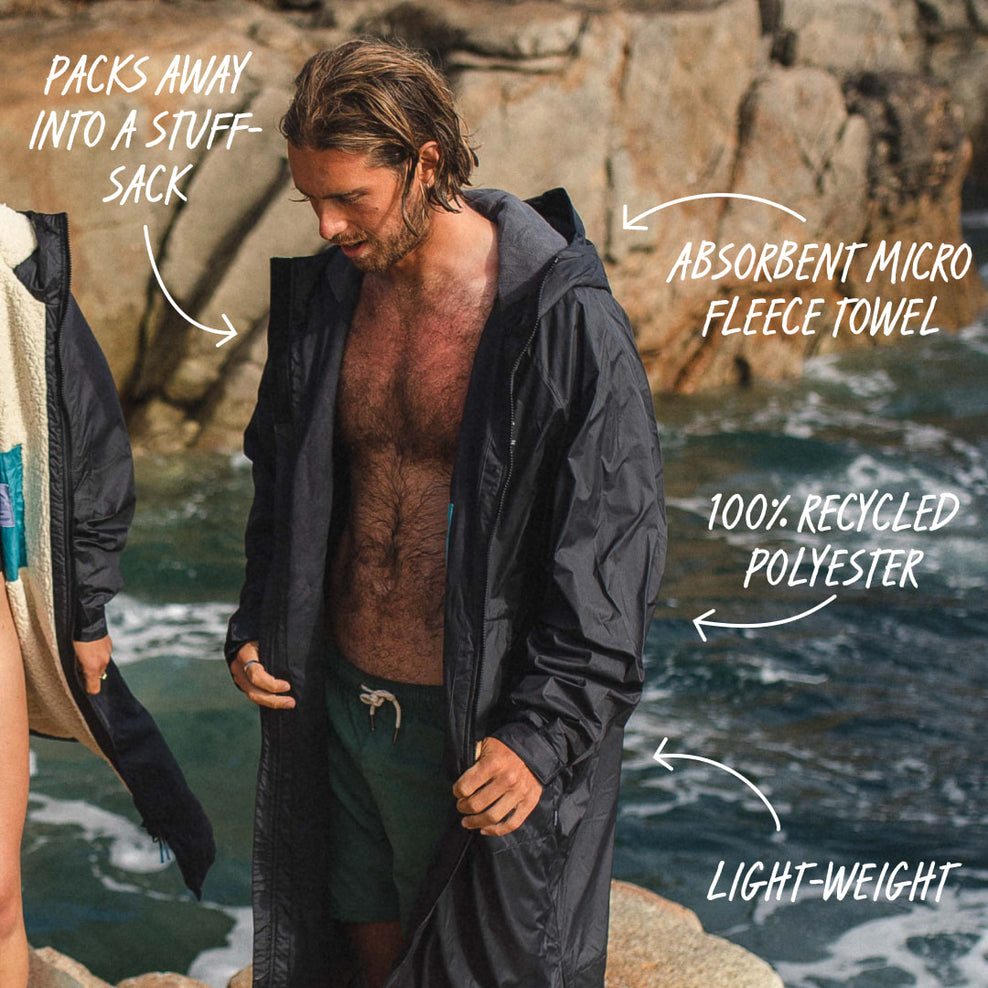 Passenger's Escapism Recycled Towel Lined Changing Robe Black