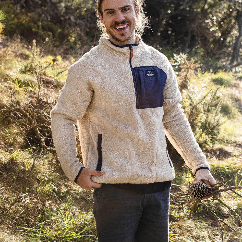 Passenger Offgrid 1/4 Zip Recycled Sherpa Fleece Oatmeal/Navy