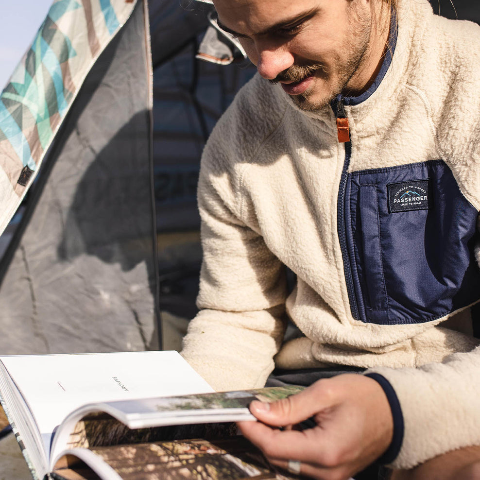 Passenger Offgrid 1/4 Zip Recycled Sherpa Fleece Oatmeal/Navy