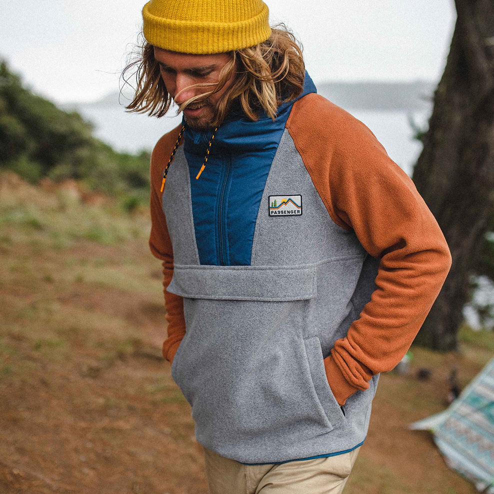 Passenger Woodland Hooded 1/2 Zip Recycled Polar Fleece Grey Marl