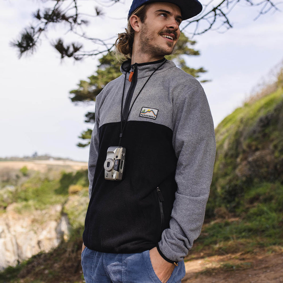 Passenger Set Off Recycled 1/4 Zip Polar Fleece Grey Marl/Black