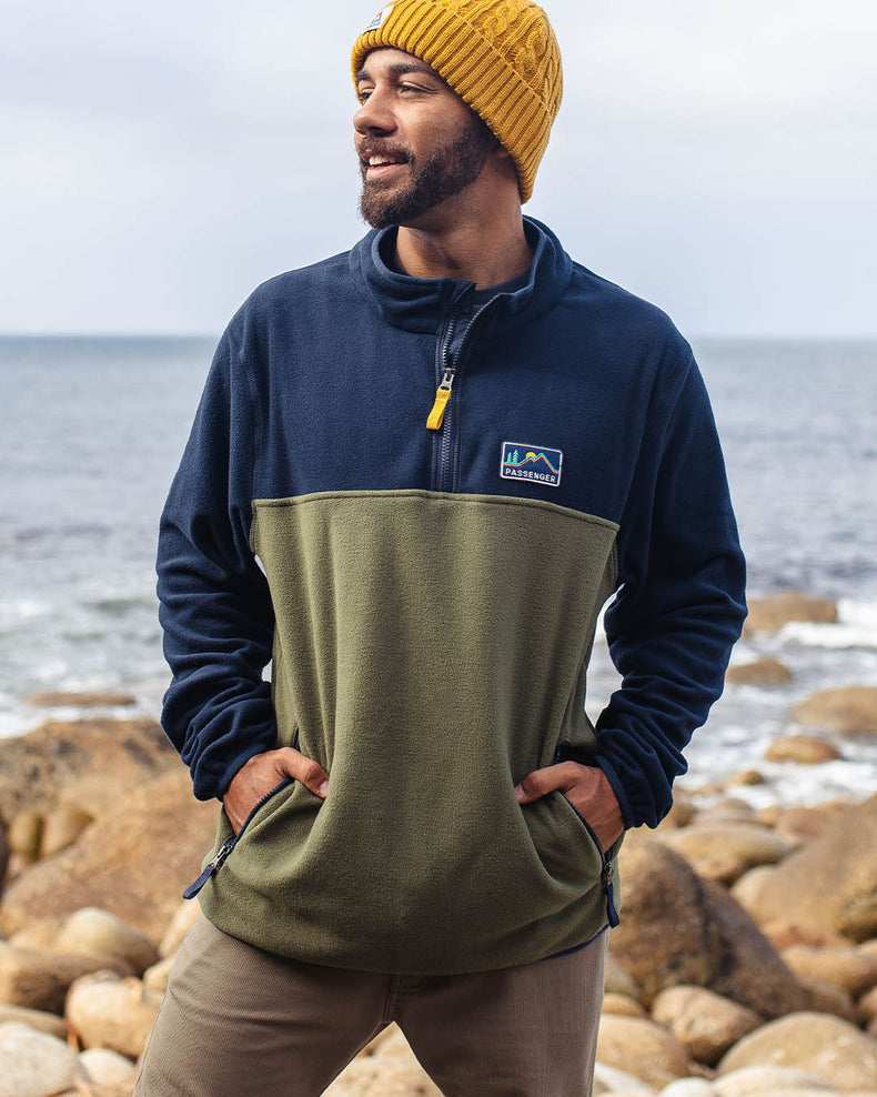Passenger Set Off Recycled Polar 1/4 Zip Fleece Deep Navy