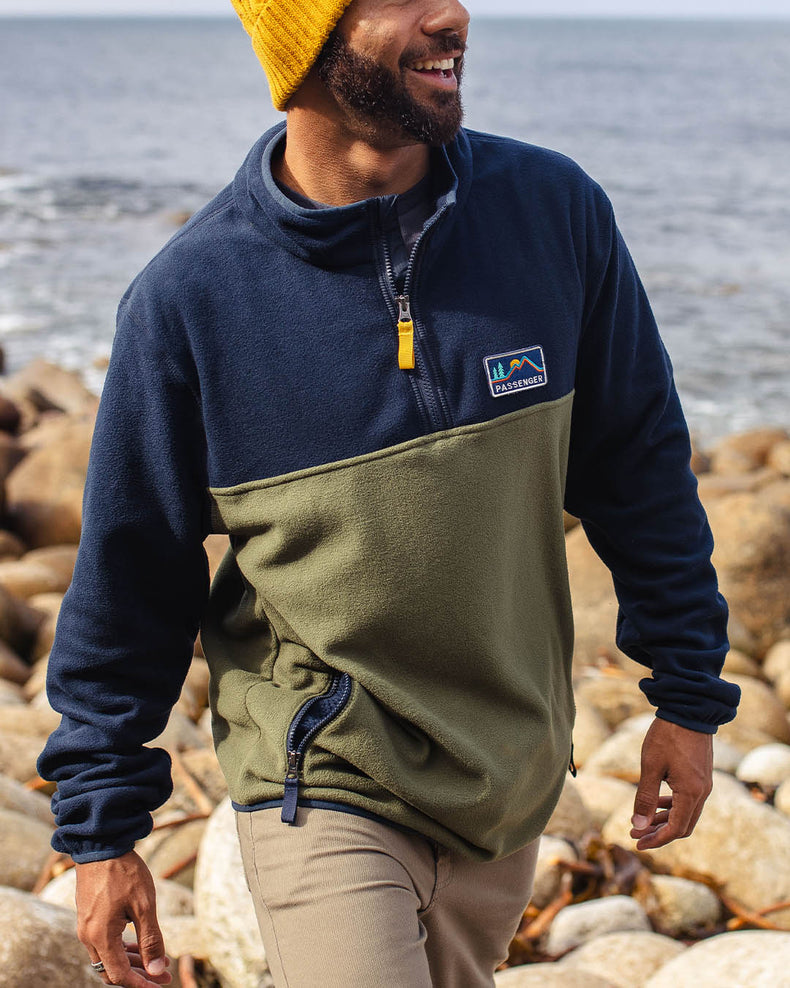 Passenger Set Off Recycled Polar 1/4 Zip Fleece Deep Navy
