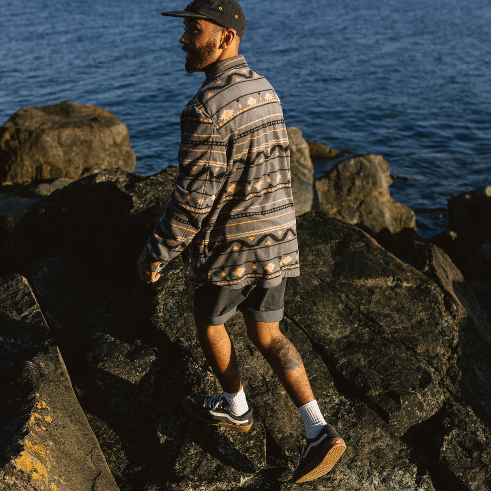 Passenger Maple Recycled Polar Fleece Shirt Charcoal Geo Folk