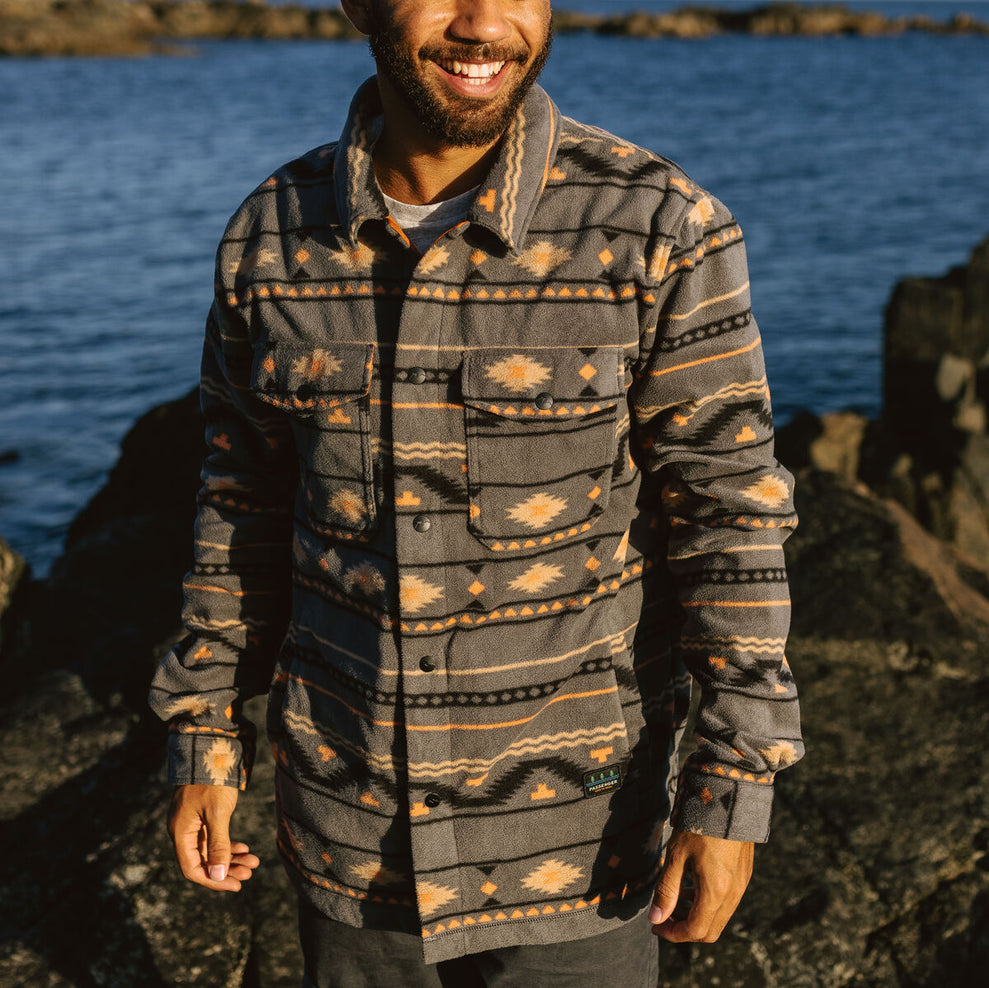 Passenger Maple Recycled Polar Fleece Shirt Charcoal Geo Folk