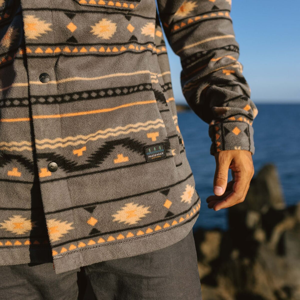 Passenger Maple Recycled Polar Fleece Shirt Charcoal Geo Folk