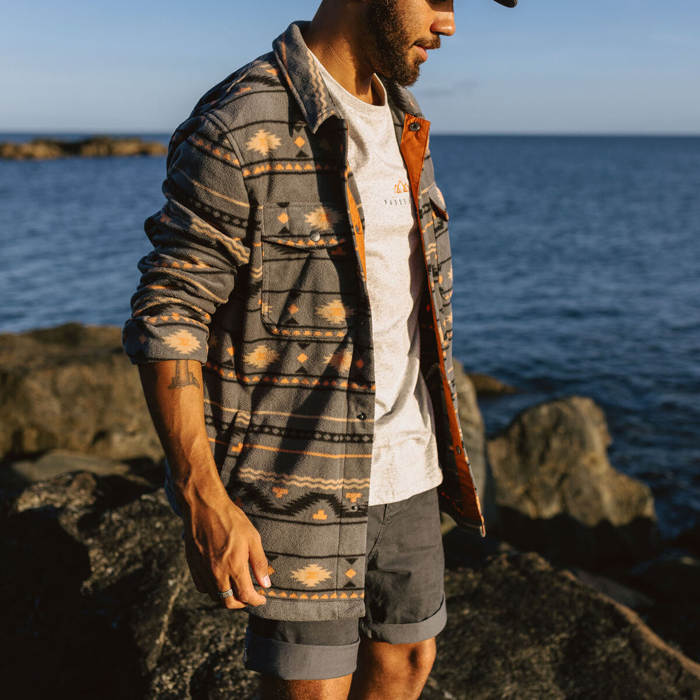 Passenger Maple Recycled Polar Fleece Shirt Charcoal Geo Folk