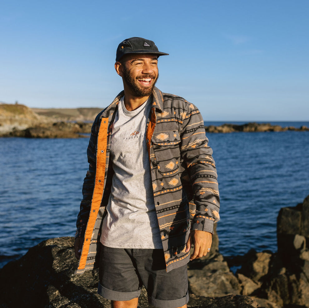 Passenger Maple Recycled Polar Fleece Shirt Charcoal Geo Folk