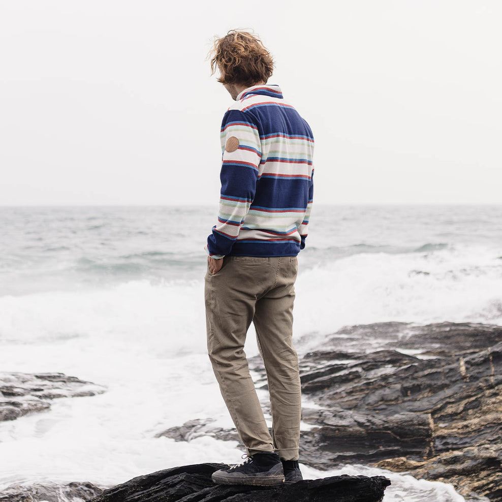 Passenger Canyon Recycled Polar Fleece Pullover Navy Mix Up Stripe