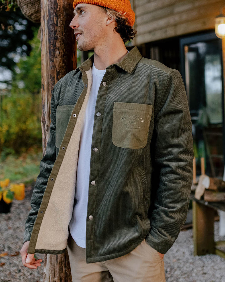 Passenger Kodiak Sherpa Lined Cord Shirt Dusty Olive