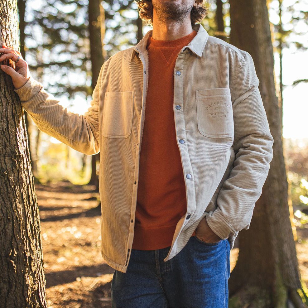 Passenger Kodiak Sherpa Lined Cord Shirt Feather Grey