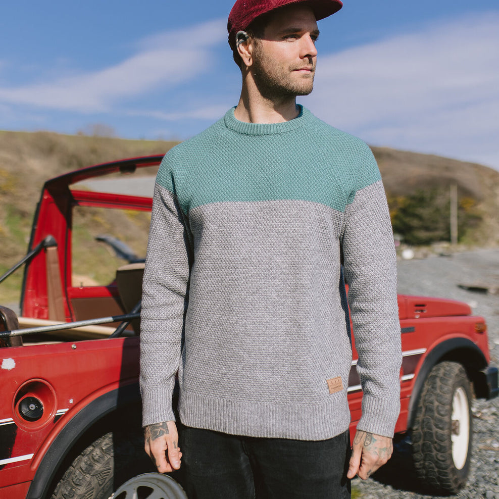 Passenger Davis Knitted Jumper Storm Green/Grey Marl