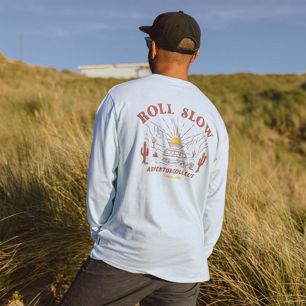 Passenger Roll Slow Recycled Cotton Ls T-Shirt Blue Glass