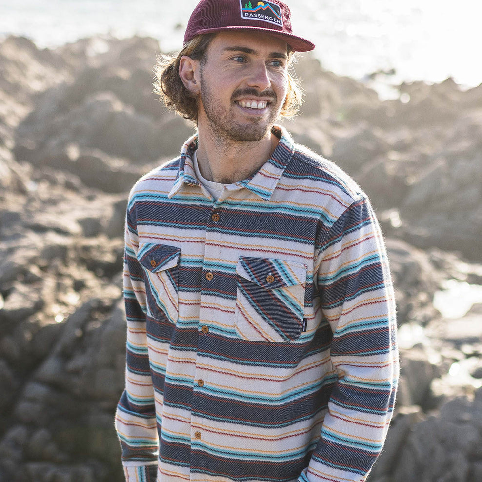 Passenger Winterwell Brushed Cotton Overshirt Birch Stripe