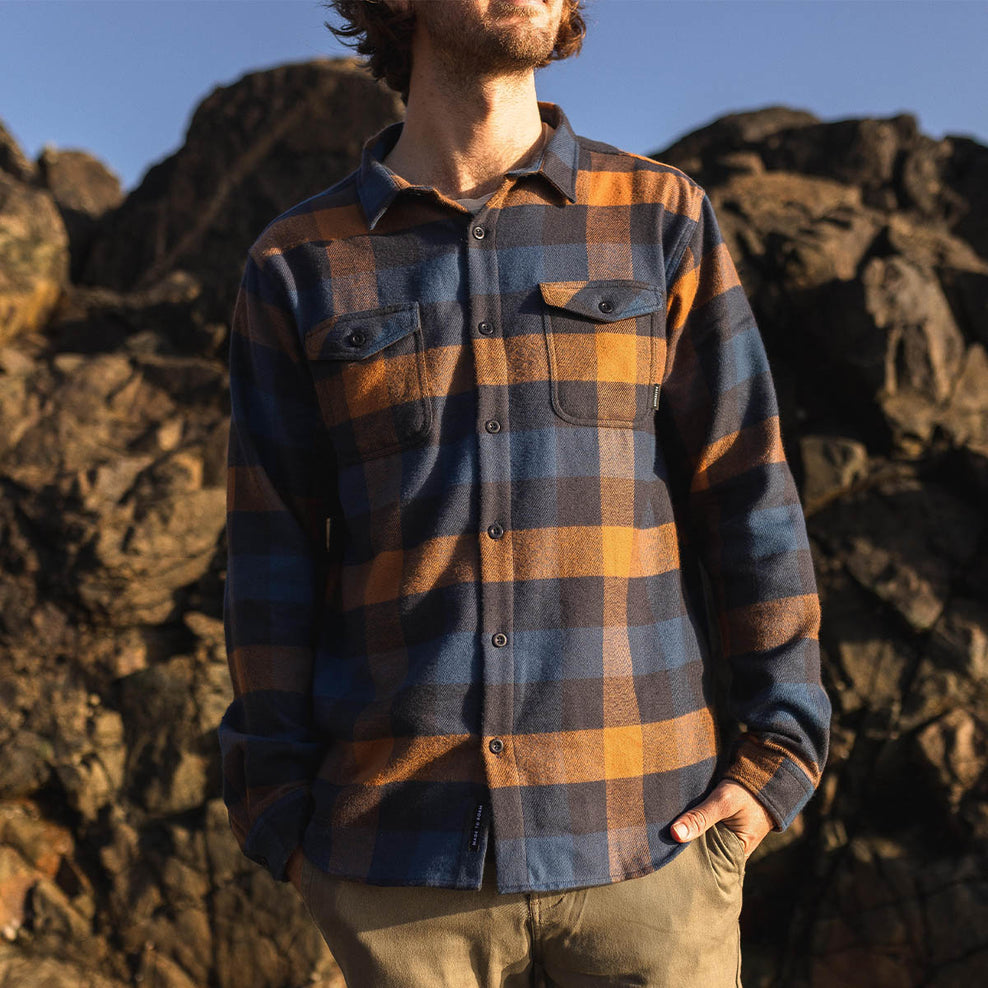 Passenger Stove Brushed Cotton Overshirt Navy/Blue/Rubber