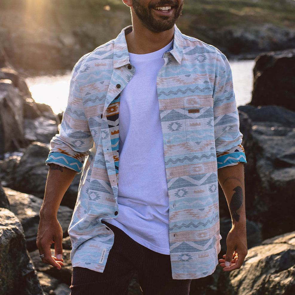 Passenger Canoe Organic Cotton Ls Shirt Multi Geo Stripe