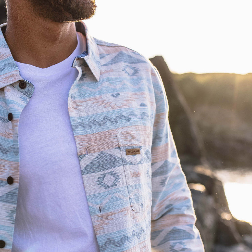 Passenger Canoe Organic Cotton Ls Shirt Multi Geo Stripe