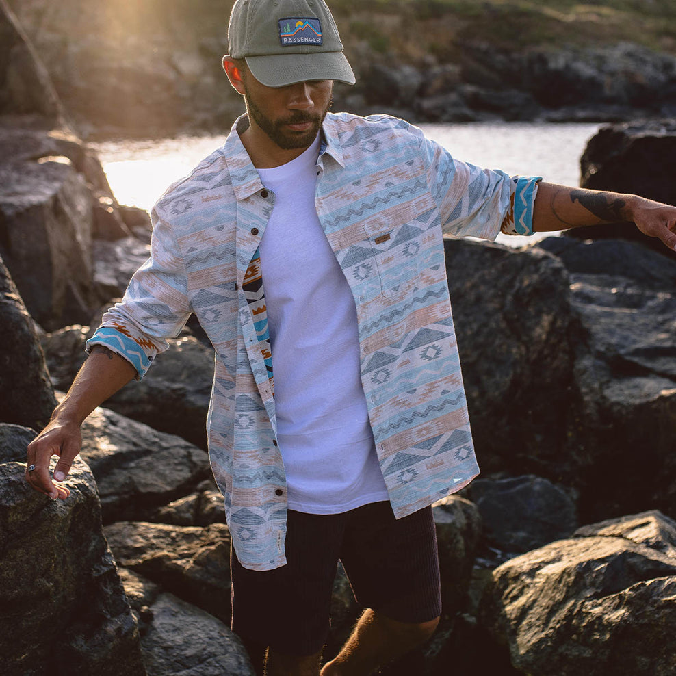 Passenger Canoe Organic Cotton Ls Shirt Multi Geo Stripe