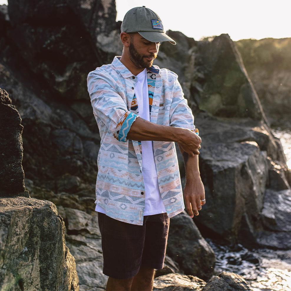 Passenger Canoe Organic Cotton Ls Shirt Multi Geo Stripe