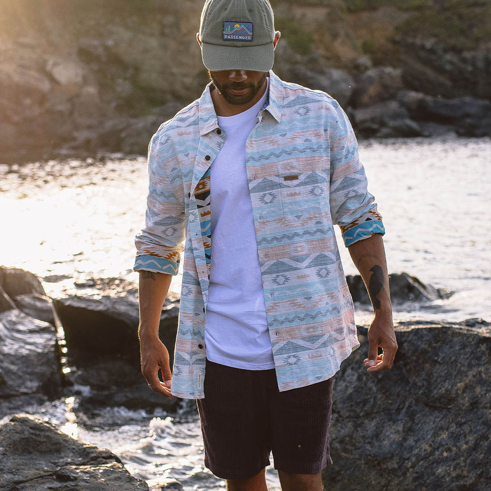 Passenger Canoe Organic Cotton Ls Shirt Multi Geo Stripe
