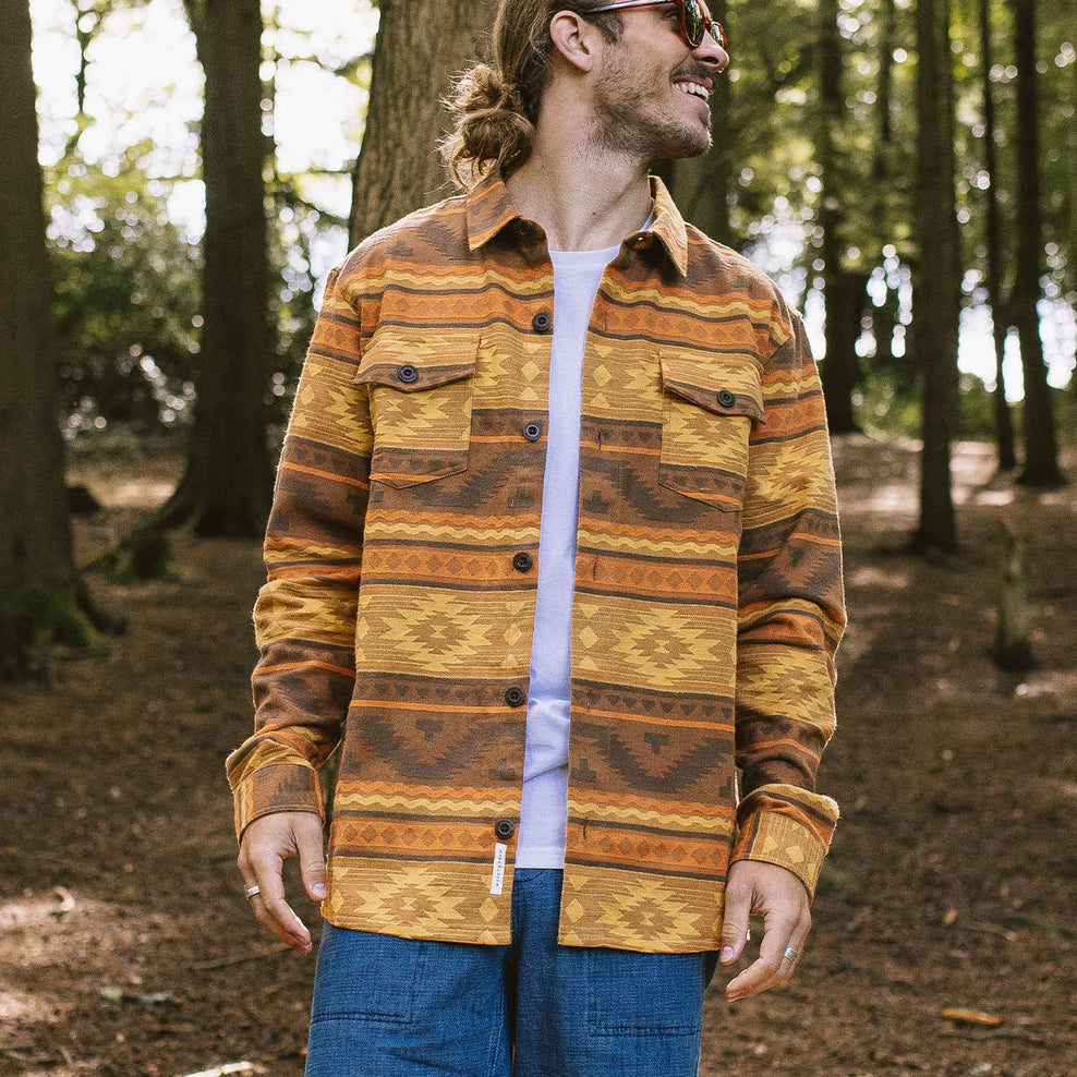 Passenger Woodland Organic Cotton Jacquard Overshirt Sunrise Adrift