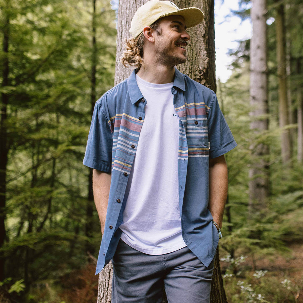 Passenger Ebb Organic Cotton Short Sleeve Shirt Ensign Blue Stripe