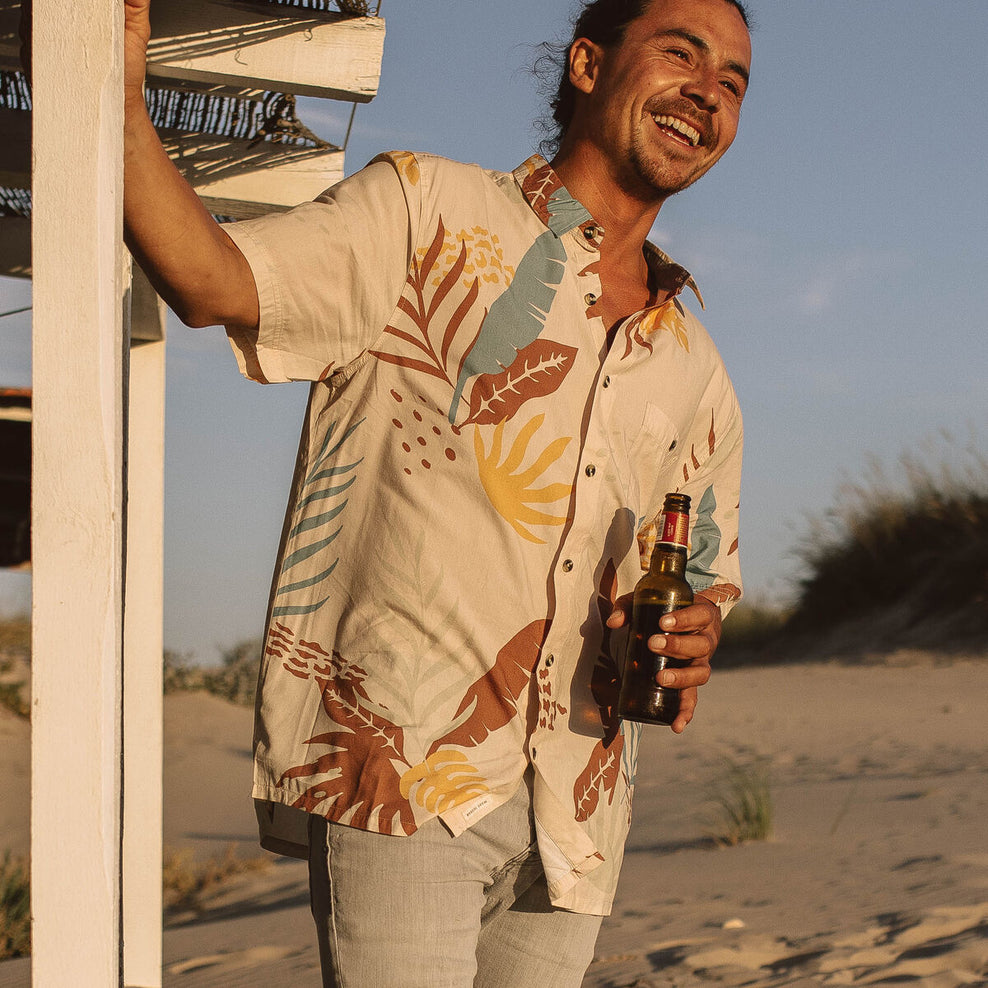 Passenger Chill Organic Cotton Short Sleeve Shirt Off White Summer Palm