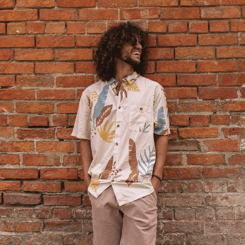 Passenger Chill Organic Cotton Short Sleeve Shirt Off White Summer Palm