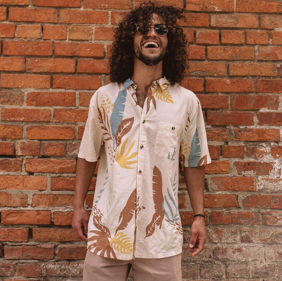 Passenger Chill Organic Cotton Short Sleeve Shirt Off White Summer Palm