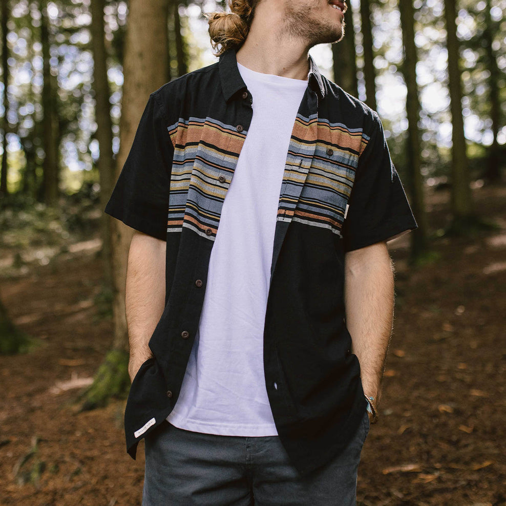 Passenger Ebb Organic Cotton Short Sleeve Shirt Black Stripe