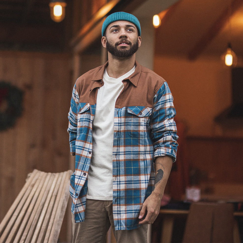 Passenger Behnsen Organic Cotton Shirt Brown/Blue Check