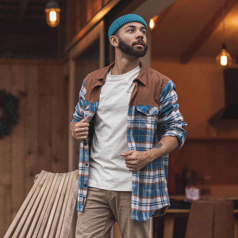 Passenger Behnsen Organic Cotton Shirt Brown/Blue Check