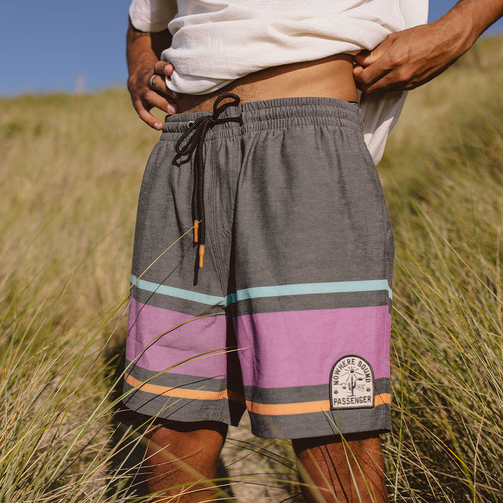 Passenger Ponoma All Purpose Swim Shorts Black Retro Placement Stripe