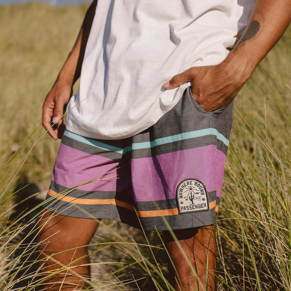 Passenger Ponoma All Purpose Swim Shorts Black Retro Placement Stripe