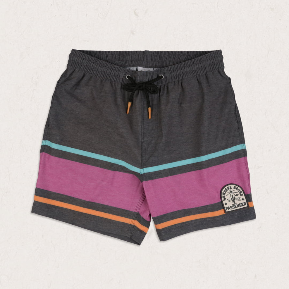Passenger Ponoma All Purpose Swim Shorts Black Retro Placement Stripe