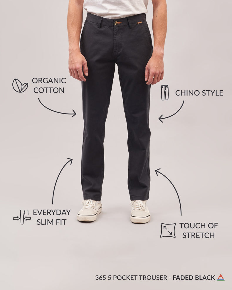 Passenger 365 Organic Cotton Trouser Faded Black