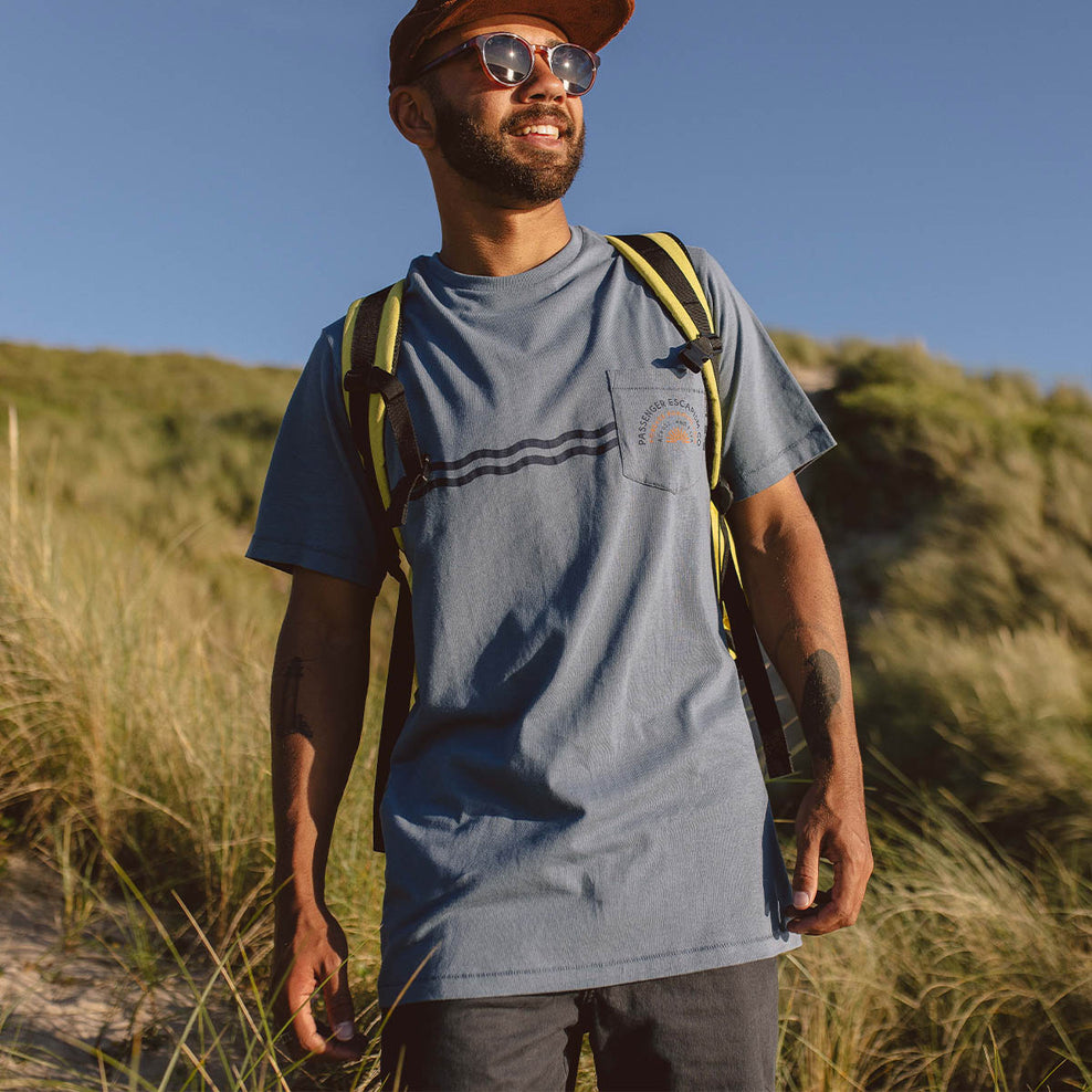 Passenger Vibes Recycled Cotton Pocket T-Shirt Stone Blue