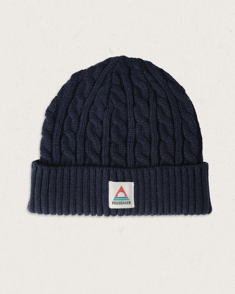 Passenger Fireside Recycled Cable Knit Beanie Rich Navy