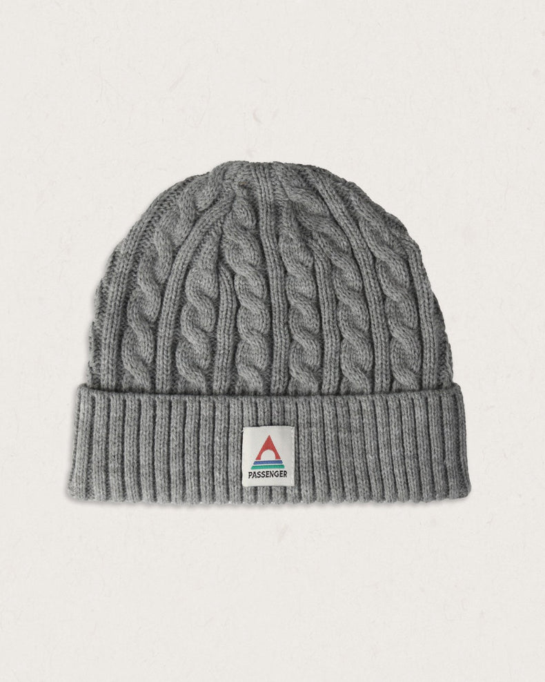 Passenger Fireside Recycled Cable Knit Beanie Grey Marl