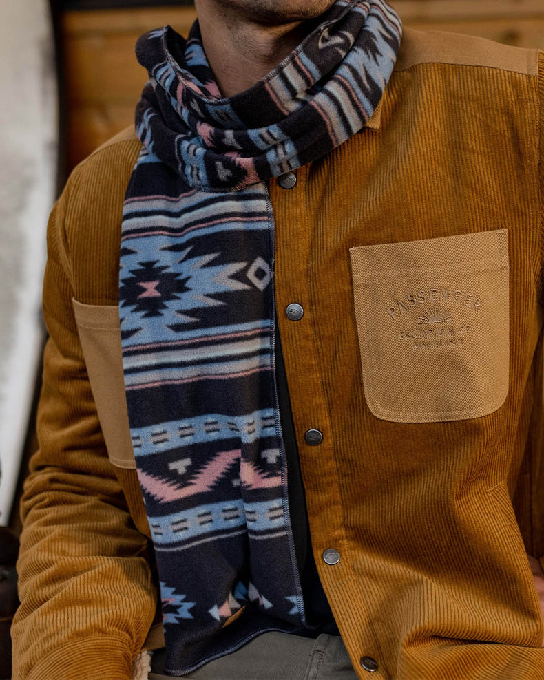 Passenger's Campfire Recycled Polar Fleece Scarf Deep Navy Vintage Geo
