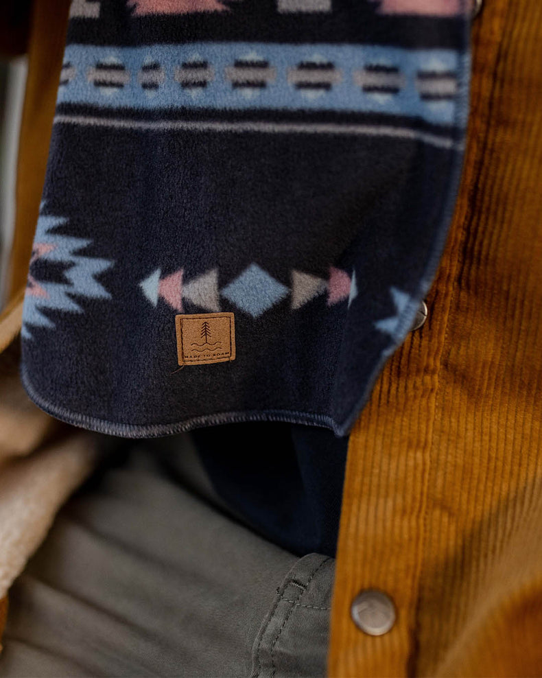 Passenger's Campfire Recycled Polar Fleece Scarf Deep Navy Vintage Geo