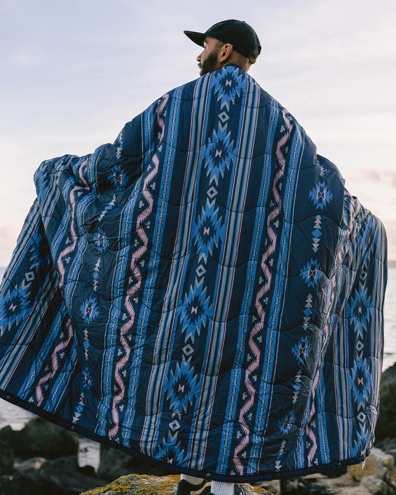 Passenger's Nomadic Recycled Sherpa Blanket Deep Navy Vintage Geo