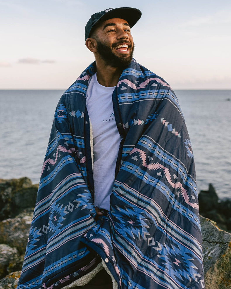 Passenger's Nomadic Recycled Sherpa Blanket Deep Navy Vintage Geo