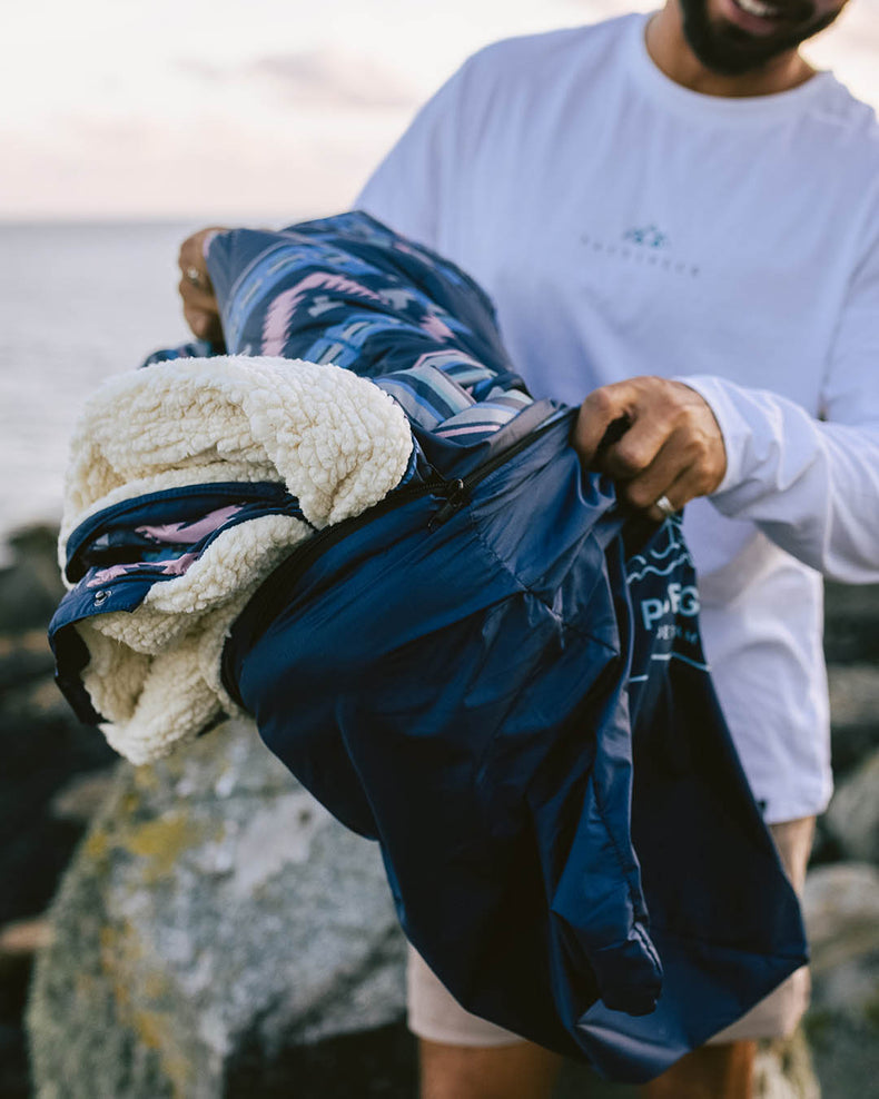 Passenger's Nomadic Recycled Sherpa Blanket Deep Navy Vintage Geo