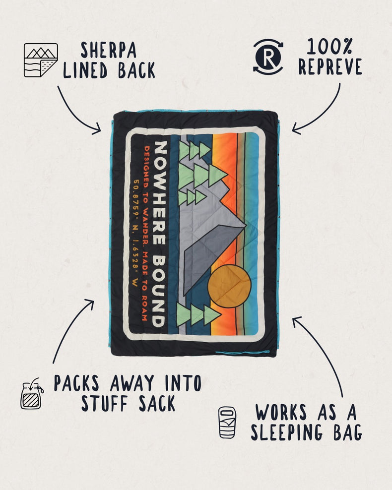 Passenger Nomadic Recycled Sherpa Blanket Black 'Nowhere Bound' Print